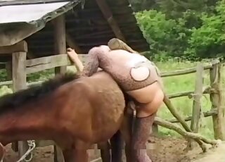 Two animals fuckin the same horny lady in leopard print tights