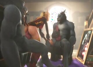 Animated bestiality - Hot cartoon blonde has 3some with wild beasts