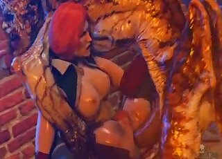 Giant animated monster treats submissive babe with deep pussy drilling