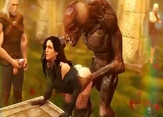 Animated brunette gets vigorously rammed by alien beast