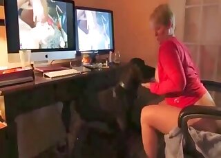 Mature lady watches bestiality before starring in a zoophilic sex vid