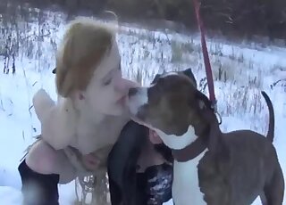 Snowy dog porn on cam for slutty Russian babe with amazing ass