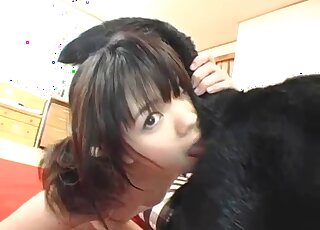 Japanese teen filmed ass licking the dog after a good fuck