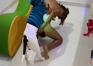 Stylish animal fucks an equally overdressed Latina slut here