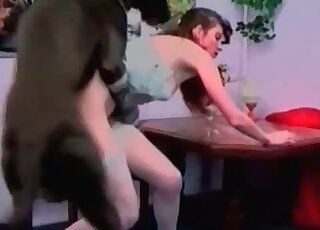 Teen skinny sex doll gets her tight pussy crushed up by a dog’s dick