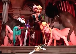 Anime hotties get screwed hard by horny beasts in a cartoon kingdom