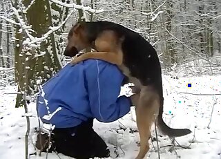 Bearded gay guy blows a dog in an outdoor porn movie right here